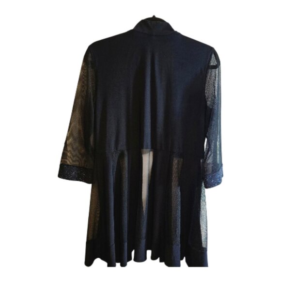 R&M RICHARDS WOMENS SHEER NAVY BLUE KIMONO CARDIGAN SPARKLE TRIM SIZE MEDIUM - Picture 5 of 10
